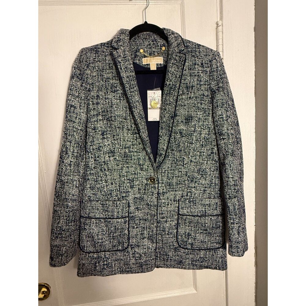 Michael Kors Navy Blue Tweed Blazer Jacket NWT